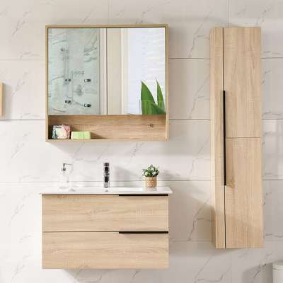 Full set of bathroom sink cabinet wood color bathroom mirror cabinet storage with doors unique design pvc side cabinet