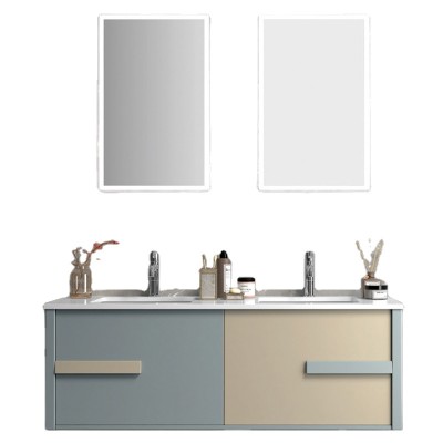 Bathroom double basin vanity cabinets 1400mm large pvc cabinet fashion double lwall bathroom led mirror